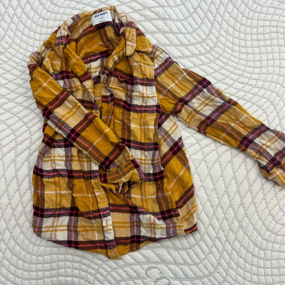 Girls Old Navy Yellow and Burgundy Plaid Scarf